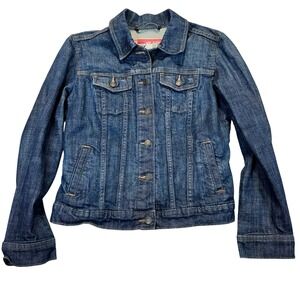 Denim Trucker Jacket Gap Womens Medium Dark Wash Relaxed Front Button Y2K 90s